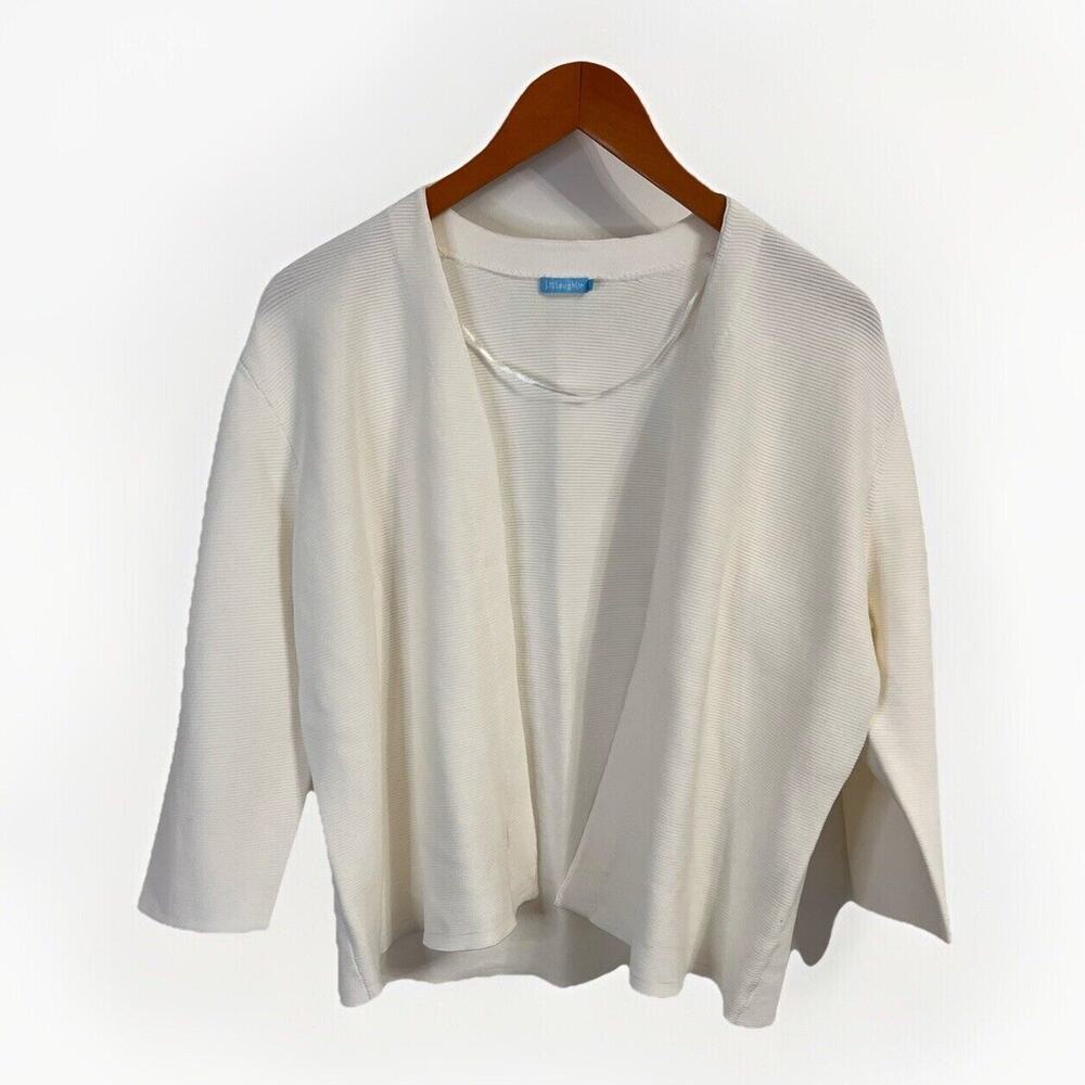 J McLaughlin Women' Cardigan XLarge White Open Ribbed Career Office Professional